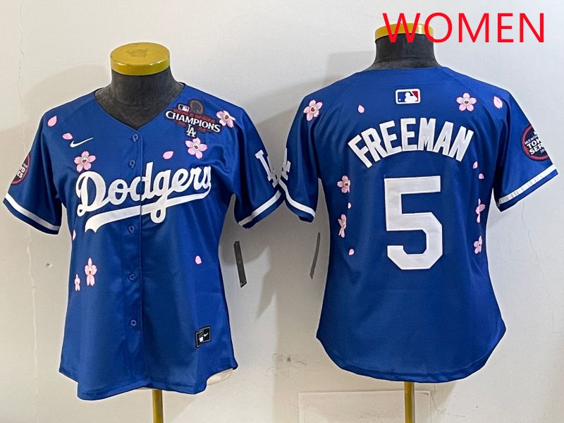 Women Los Angeles Dodgers 5 Freeman Blue Sakura Edition 2025 Nike MLB Jersey style 3